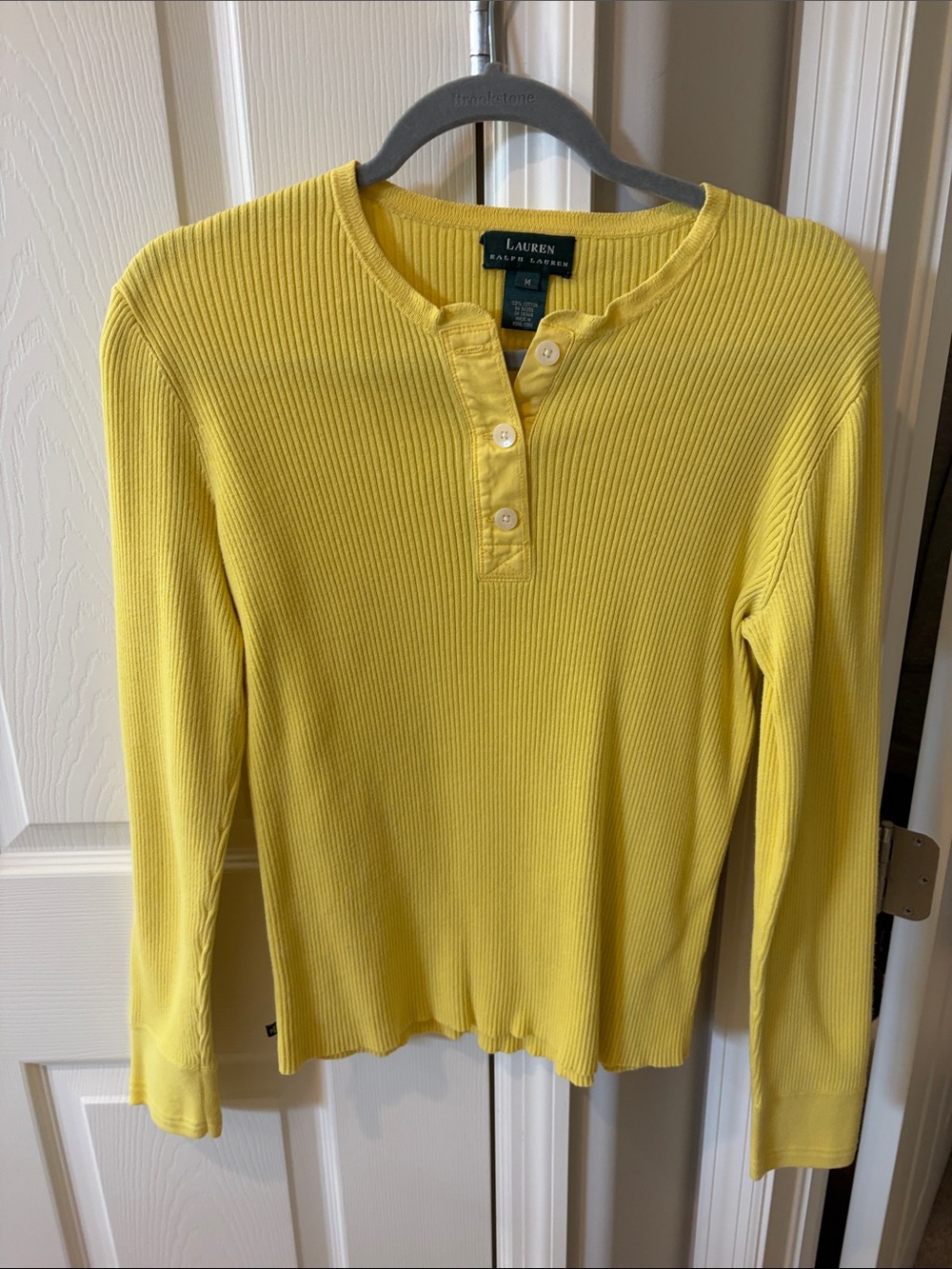 Lauren Ralph Lauren Sunflower Yellow Ribbed Henley Top 100% cotton